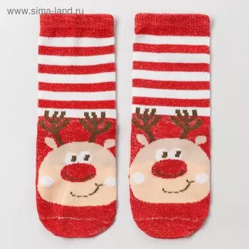 Носки детские новогодние «Лось», красные, размер 14-16