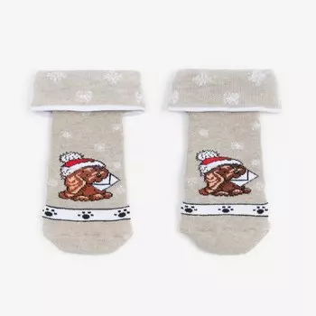 Носки детские махровые, цвет серый, принт МИКС, размер 12-14