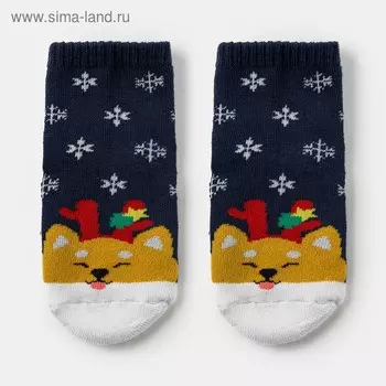 Носки детские новогодние махровые, синие, размер 14-16