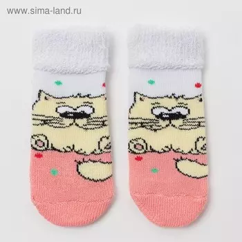 Носки детские махровые «Кот», цвет светло-персиковый, размер 9-10