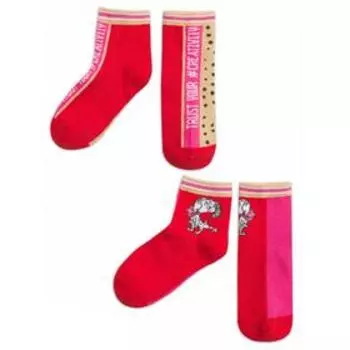 Носки для девочек, размер 16-18, цвет бежевый, красный, 2 шт в наборе