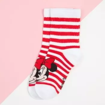 Носки для девочки «Минни Маус" полоска, DISNEY, 14-16 см, цвет белый/красный