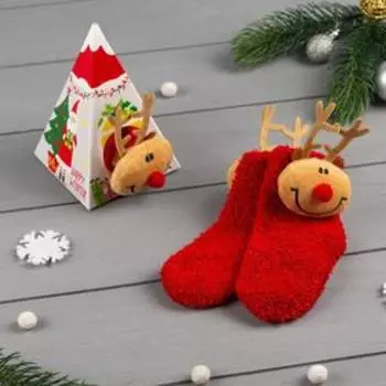 Носки махровые в подарочной коробке "Рождественский олень", 12-22 см