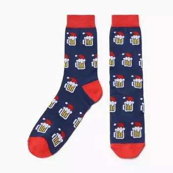 Носки мужские "Кружка пива", цвет черный/красный, р-р 27-29