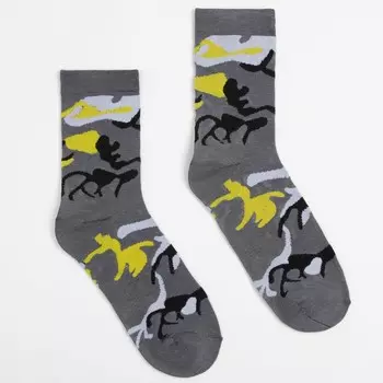 Носки мужские с принтом, цвет серый/жёлтый, размер 40-46 (27-29 см)