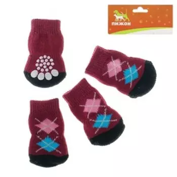 Носки нескользящие, размер S (2,5/3,5 х 6 см), набор 4 шт, микс расцветок для мальчика