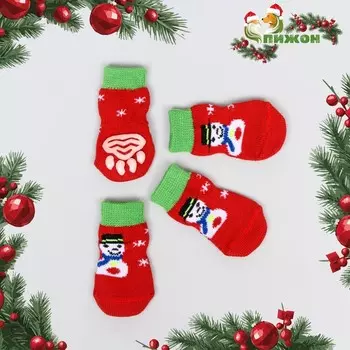 Носки нескользящие для животных «Снеговики», M (3/47 см), набор 4 шт., красные