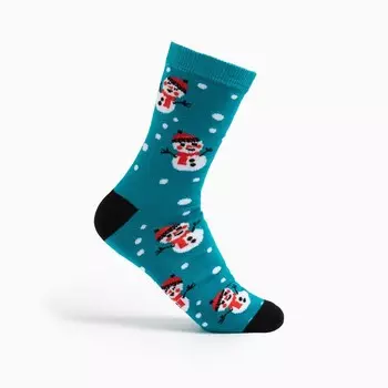Носки новогодние мужские«Снеговики» цвет бирюзовый, размер 25
