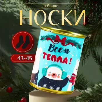 Носки новогодние мужские в банке «Всем тепла», чёрные