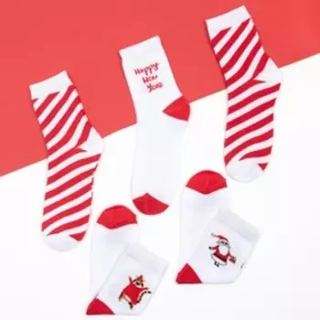 Набор новогодних женских носков "С Новым Годом!" р. 36-39 (23-25 см), 5 пар