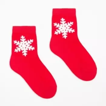 Носки женские новогодние, цвет красный, размер 23-25