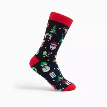 Носки женские новогодние, цвет тёмно-синий, размер 23-25