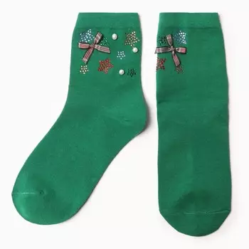 Носки женские новогодние, цвет зелёный, размер 36-40