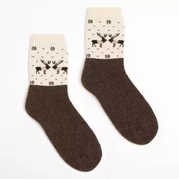 Носки женские из монгольской шерсти, цвет шоколад/олени, размер 23 (34-36)