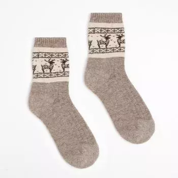 Носки женские новогодние из монгольской шерсти "Олени", цвет серый, размер 23 (34-36)