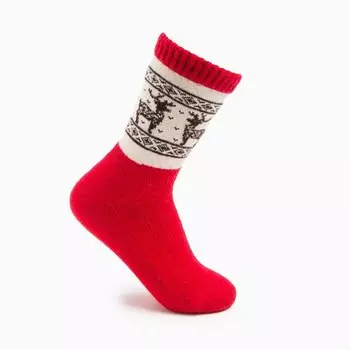 Носки женские из монгольской шерсти с оленями, цвет красный, размер 23 (34-36)