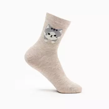 Носки женские "Кошка 3D", цвет бежевый, размер 36-40