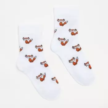 Носки женские «Лисички» цвет белый, размер 23-25