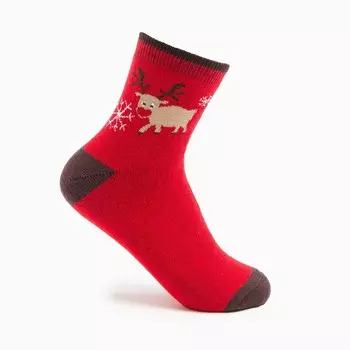 Носки женские новогодние махровые, цвет красный, размер 25