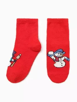 Носки женские махровые Hobby Line «Дружные снеговички», красные, размер 36-40