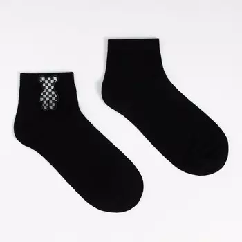 Носки женские "Мишка в клетку" А.Нжвип1301-04, цвет черный, р-р 36-40