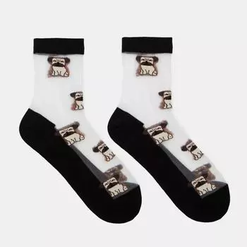 Носки женские "Мопсы", цвет чёрный, размер 36-40