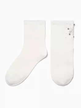 Носки женские новогодние махровые «Снежинка из страз», белые, размер 36-40