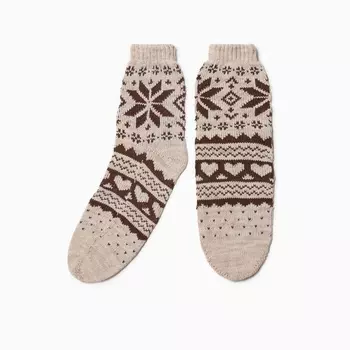 Носки женские новогодние шерстяные, коричневые, размер 25-27