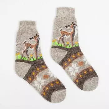 Носки женские новогодние шерстяные «Олень», серые, размер 25