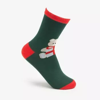Носки женские новогодние «Новогодний мишка», цвет зелёный, размер 23-25