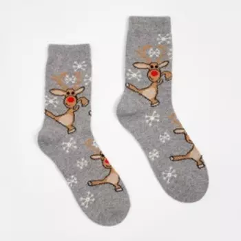 Носки женские с ангорой «Танцующие олени», цвет серый, размер 36-40