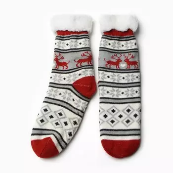 Носки женские новогодние с мехом, цвет бежевый, размер 36-40