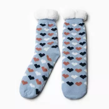 Носки женские с мехом "Сердечки", цвет голубой, размер 36-40