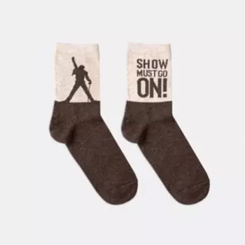 Носки женские с надписью "Show must go on", цвет бежевый меланж, р-р 23 (36-37)