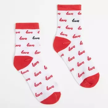 Носки женские с принтом, цвет белый/красный, размер 37-41 (23-25 см)