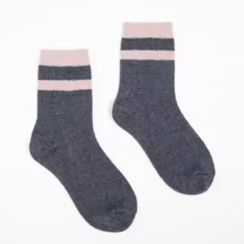 Носки женские шерстяные, цвет тёмно-серый/розовый, р-р 23-25 (р-р обуви 36-40)