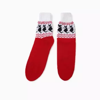 Носки женские шерстяные «Котик», красные, р-р 25-27