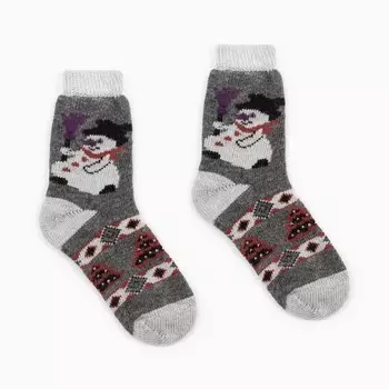 Носки женские новогодние шерстяные «Снеговик» серые, размер 25