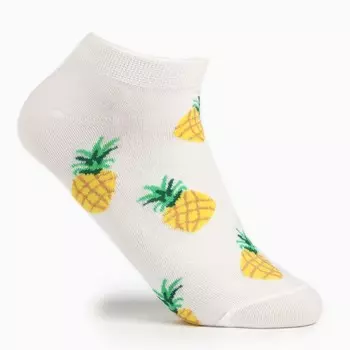 Носки женские укороченные "Ананасики", цвет белый, размер 23-25 (36-40)