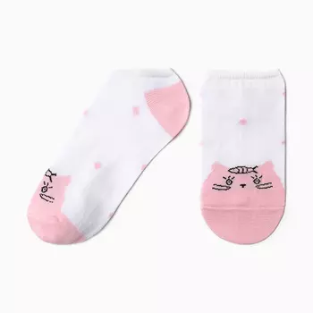 Носки женские укороченные "Котик", цвет белый/розовый, р-р 23-25