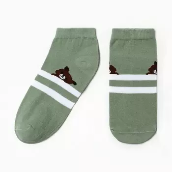Носки женские укороченные "Медвежата", цвет белый/оливковый, р-р 23-25