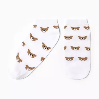 Носки женские укороченные "Медвежата", цвет белый/оливковый, р-р 23-25