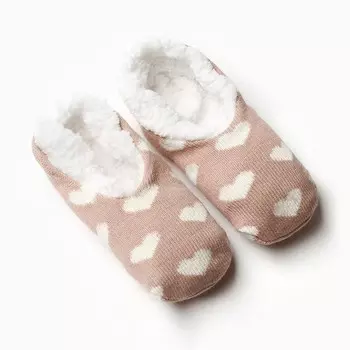 Носки женские укороченные нескользящие с мехом, коричневые, сердечки, размер 36-40