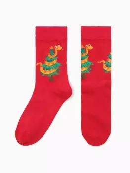 Носки женские "Змей на елке", цвет красный, р-р 36-40