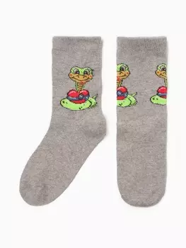 Носки женские «Змейка с сердцем», серые, р-р 36-40