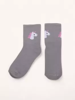 Ноские женские с рисунком, серые «Единорог»