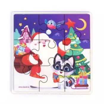 Дервянные пазлы на новый год «Дедушка Мороз», 9 деталей
