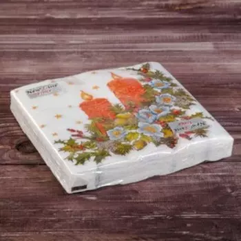 Салфетки новогодние бумажные Fresco «Свечи», 2 слоя, 33х33 см, 20 шт