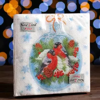 Салфетки новогодние бумажные New Line Fresco «Зимние птички», 33х33 см, 2 слоя 20 шт