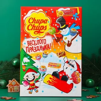 Новогодний Адвент-календарь Chupa Chups, Fruittella и Meller, сладкие конфеты, 224 г